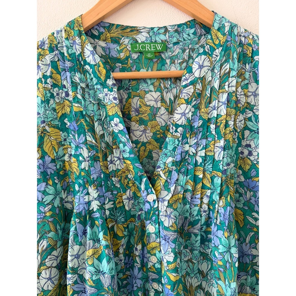 J.Crew Button-Front Cotton Voile Cover-Up Dress Aqua Blooms Blue Green Size XS - Picture 6 of 10